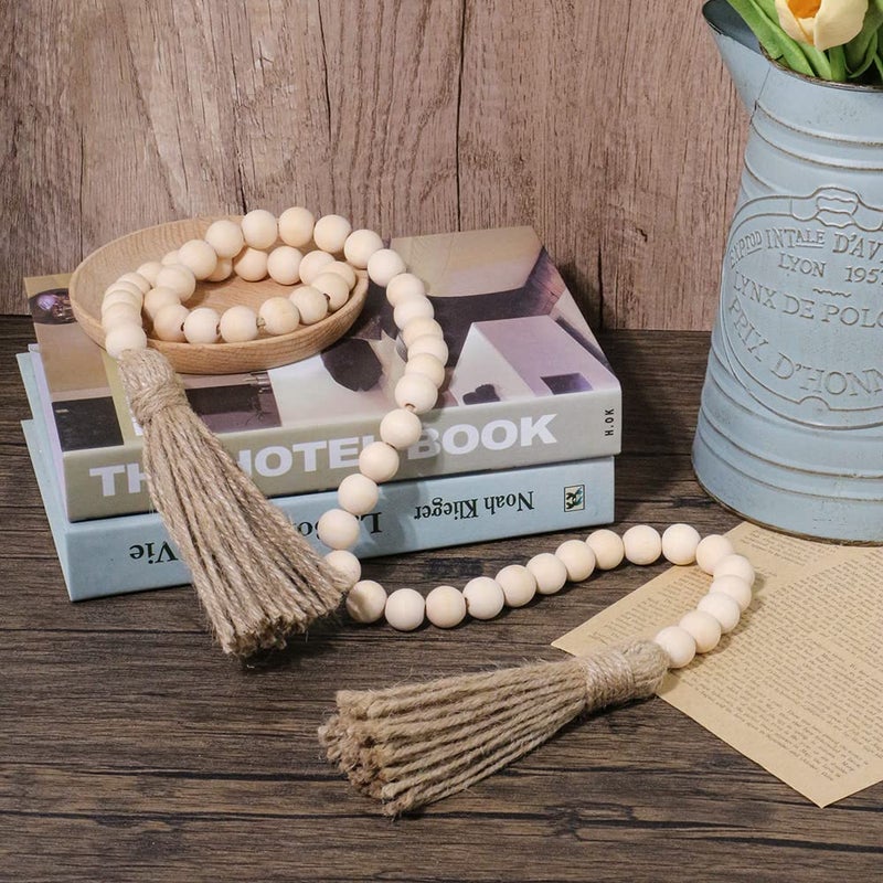 Sivya 58in Farmhouse Beads Wood Bead Garland with Tassels (Natural Wood, 58in/1Pcs) - Image 2